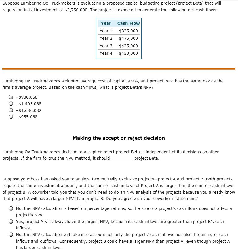 Solved Suppose Lumbering Ox Truckmakers Is Evaluating A P Chegg Com