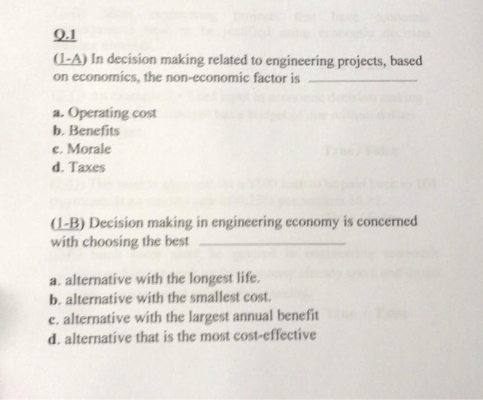 Solved 0 1 A In Decision Making Related To Engineering Chegg Com