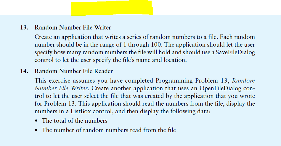 Random Number File Writer Create an application that writes a series of random numbers to a file. Each random number should b