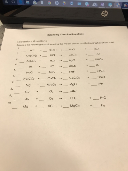 Solved Balancing Chemical Equations Laboratory Questions Chegg Com