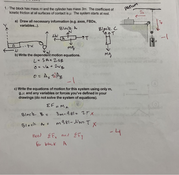 Solved 1 The Block Has Mass M And The Cylinder Has Mass 3m Chegg Com Solved 1 The Block Has Mass M And The Cylinder Has Mass 3m Chegg Com