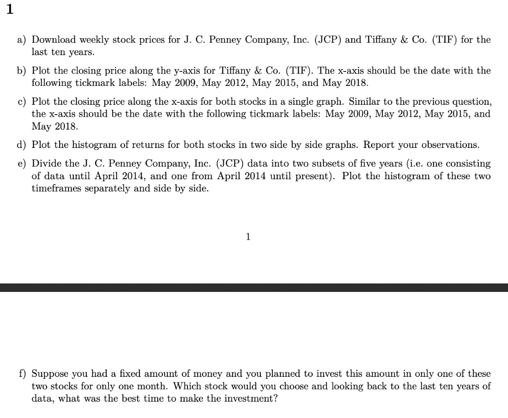 A Download Weekly Stock Prices For J C Penney C Chegg Com