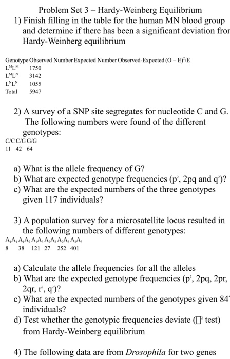 Problem Set 3 Hardy Weinberg Equilibrium 1 Finish Chegg Com