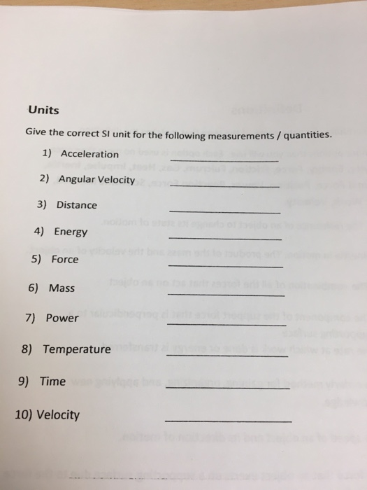 Solved Units Give The Correct Si Unit For The Following Chegg Com