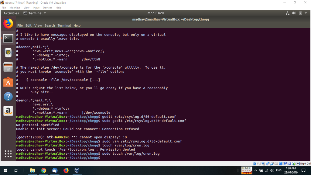 ubuntu17 (fresh) [Running)- Oracle VM VirtualBox File Machine View Input Devices Help Activities Terminal Mon 01:20 madhav@ma