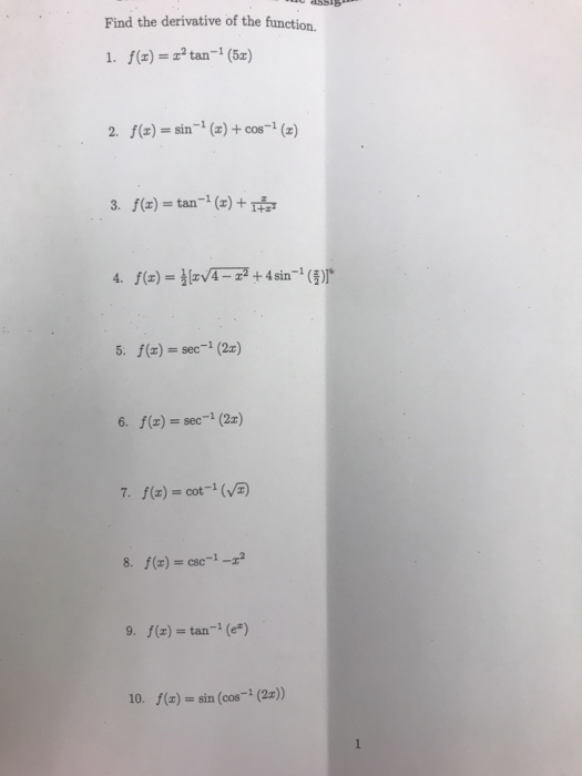 Solved Find The Derivative Of The Function 1 F X Tan Chegg Com