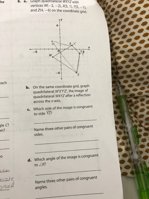 He 8 A Graph Quadrilateral Wxyz With Vertices Chegg Com