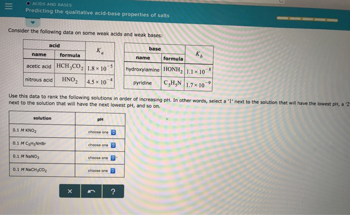 Solved O ACIDS AND BASES Predicting The Qualitative Acid
