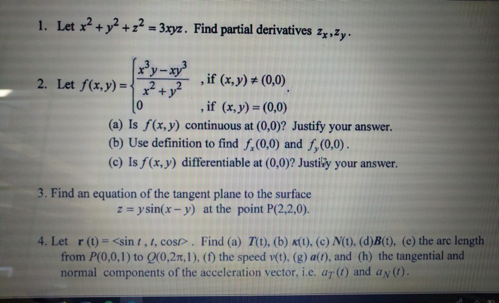 Solved 1 Let X2 Y2 12 3xpz Find Partial Derivatives Zx Chegg Com