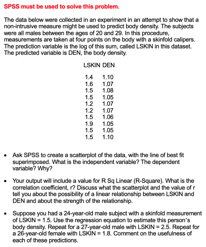 Solved Spss Must Be Used To Solve This Problem The Data
