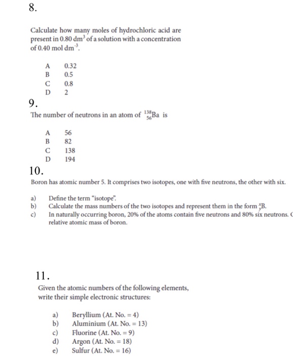 Solved 8 Calculate How Many Moles Of Hydrochloric Acid A