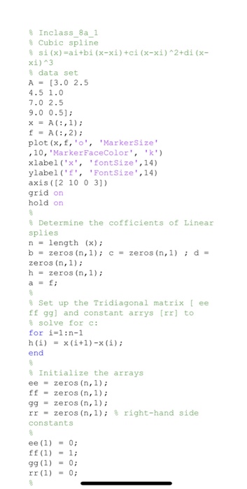 Inclass 8a 1 Cubic Spline Si X Ai Bi X Xi Chegg Com