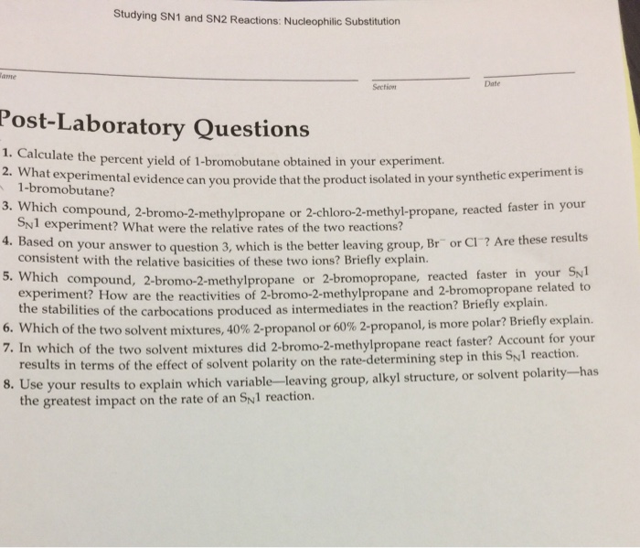 Studying Sn1 And Sn2 Reactions Nucleophilic Chegg 