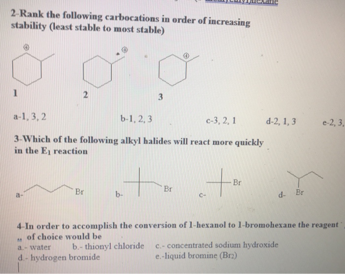 2 Rank The Following Carbocations In Order Of Chegg 