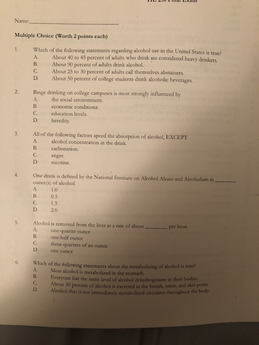 Solved Name Multiple Choice(Worth 2 Points Each) 1. Whic