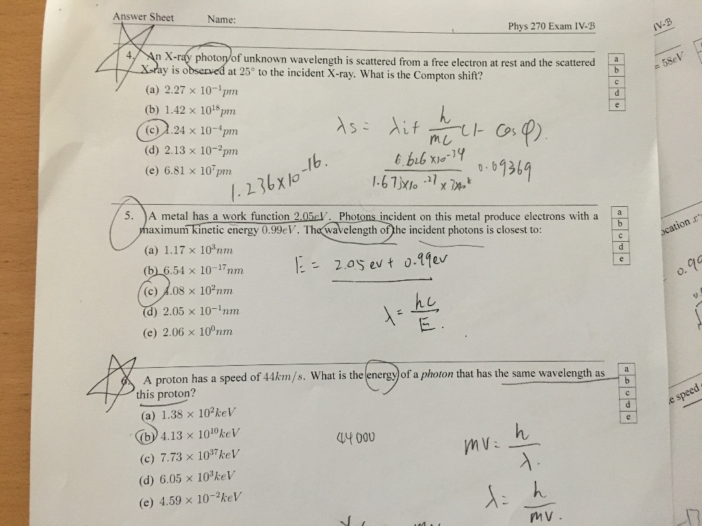 IV- Name: Exam Phys Sheet 270 Solved: Photo 4n Xray ... Answer