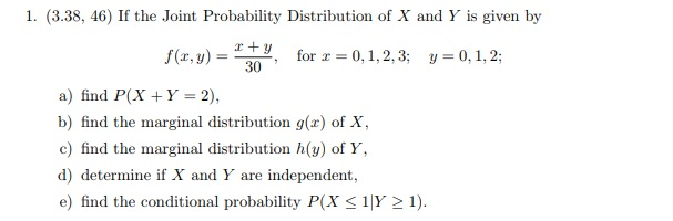 Solved 1 3 38 46 If The Joint Probability Distributio Chegg Com