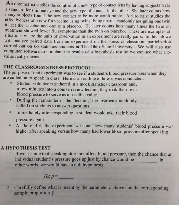 Solved N Optometrist Studies The Comfort Of A New Type Of