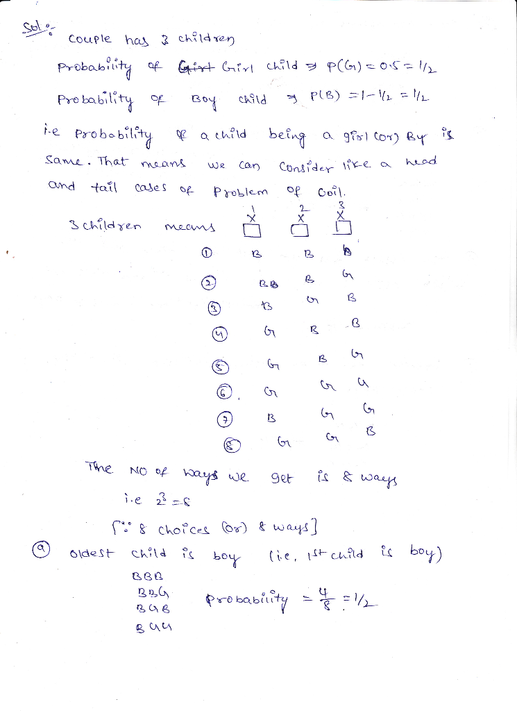 Solved 5 Couple 3 Children Assuming Probability Child S E Write 047 Buc P Bn Girl 05 Find Probabi Q