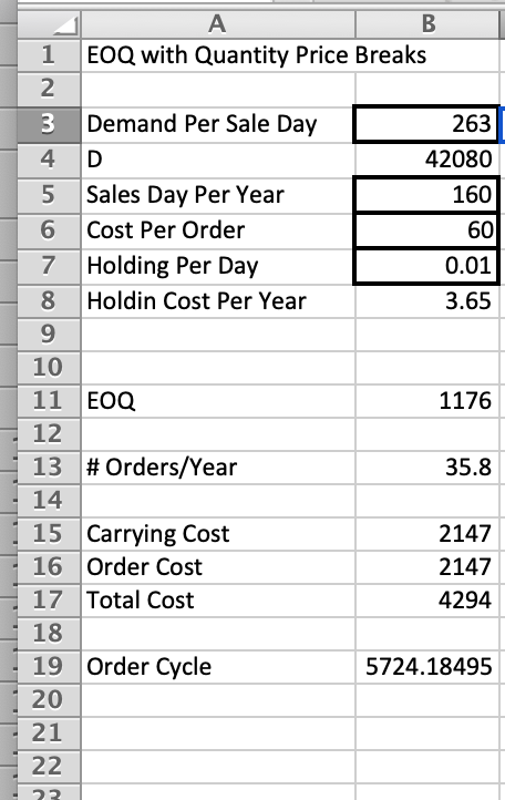 1 Eoq With Quan Y Price Breaks 2 3 Demand Per Sale Day Sales 1 Eoq With Quan Y Price Breaks 2 3 Demand Per Sale Day Sales