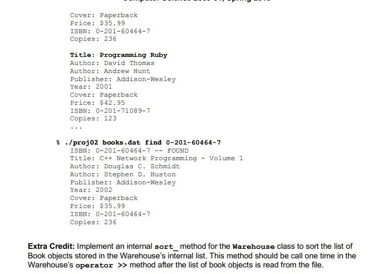 Cover: Paperback Price: $35.99 ISBN: 0-201-60464-7 Copies: 236 Title: Programming Ruby Author: David Thomas Auth r: Andrew Hu