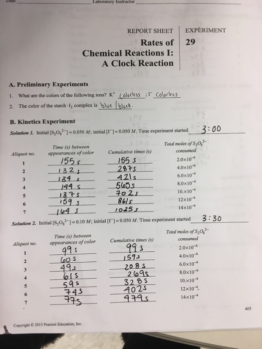 rates of chemical reactions a clock reaction lab report