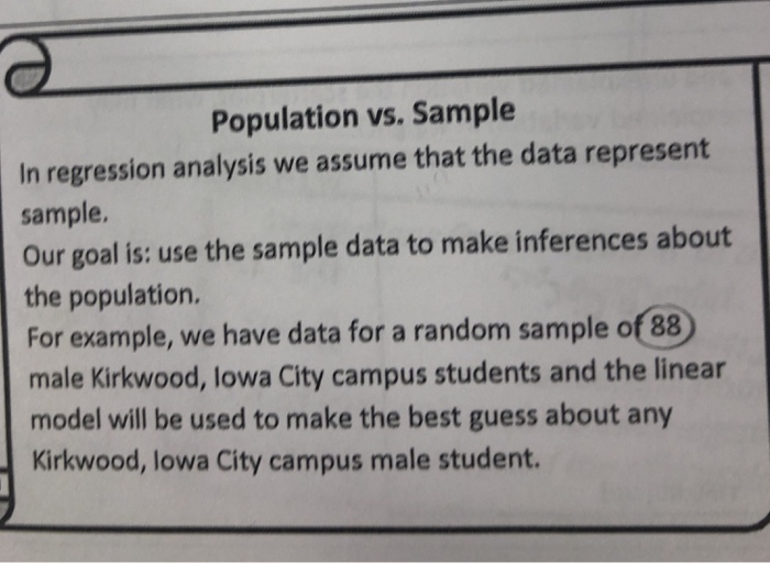 Population Vs Sample In Regression Analysis We Chegg Com