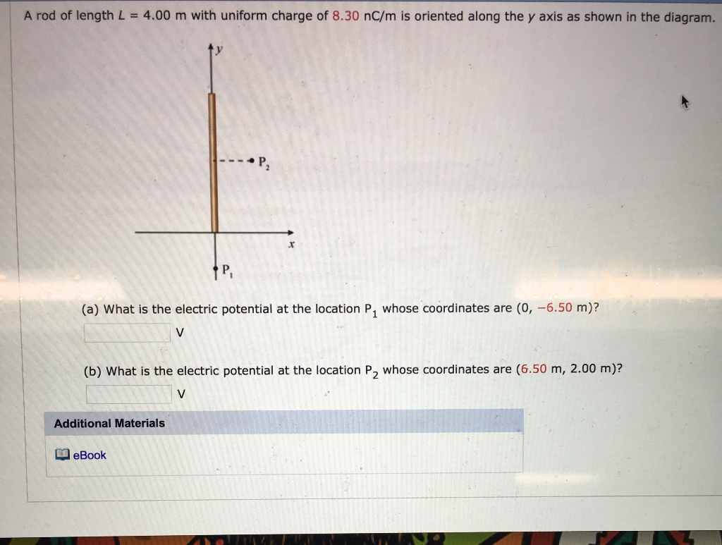 Solved A Rod Of Length L 4 00 M With Uniform Charge Of 8 Chegg Com