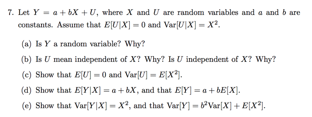 Solved 7 Let Y A Bx U Where X And U Are Random Vari Chegg Com