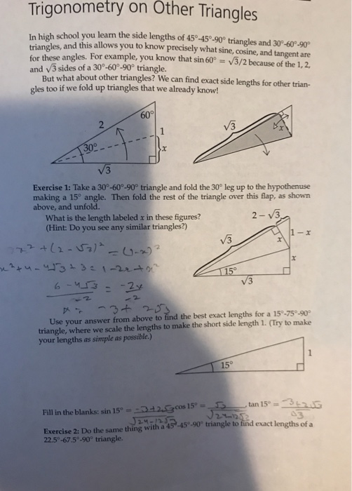 Solved Trigonometry On Triangles Other In High School You Chegg Com
