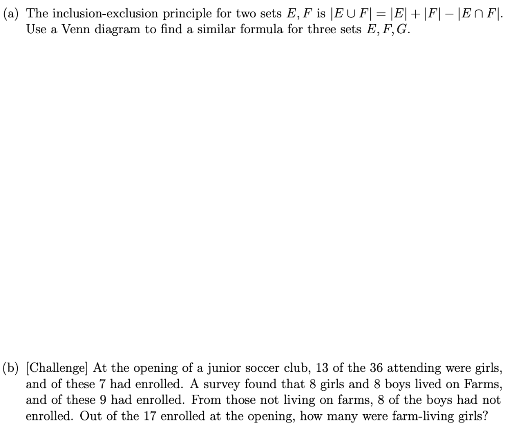 solved a the inclusion exclusion principle for two sets three set venn diagram formula