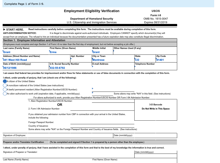 form i-9 2019
 Solved: Required Complete The L-10 For Employment At Erma J ...