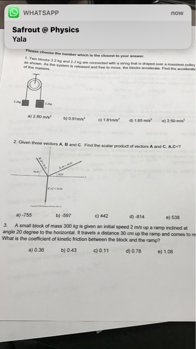 Two Blocks 3 2 Kg And 2 2 Kg Are Connected With A Chegg Com