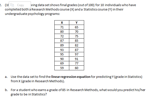 Solved 1 Copy Ing Data Set Shows Final Grades Out Of 100 Chegg Com
