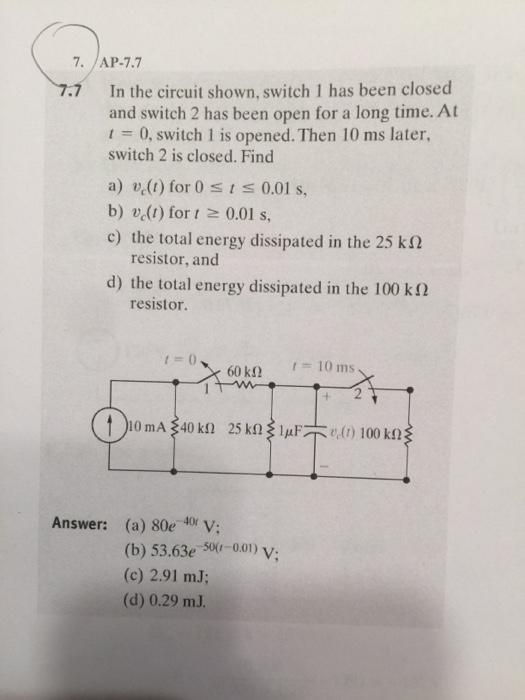 Solved In The Circuit Shown Switch 1 Has Been Closed And Chegg Com