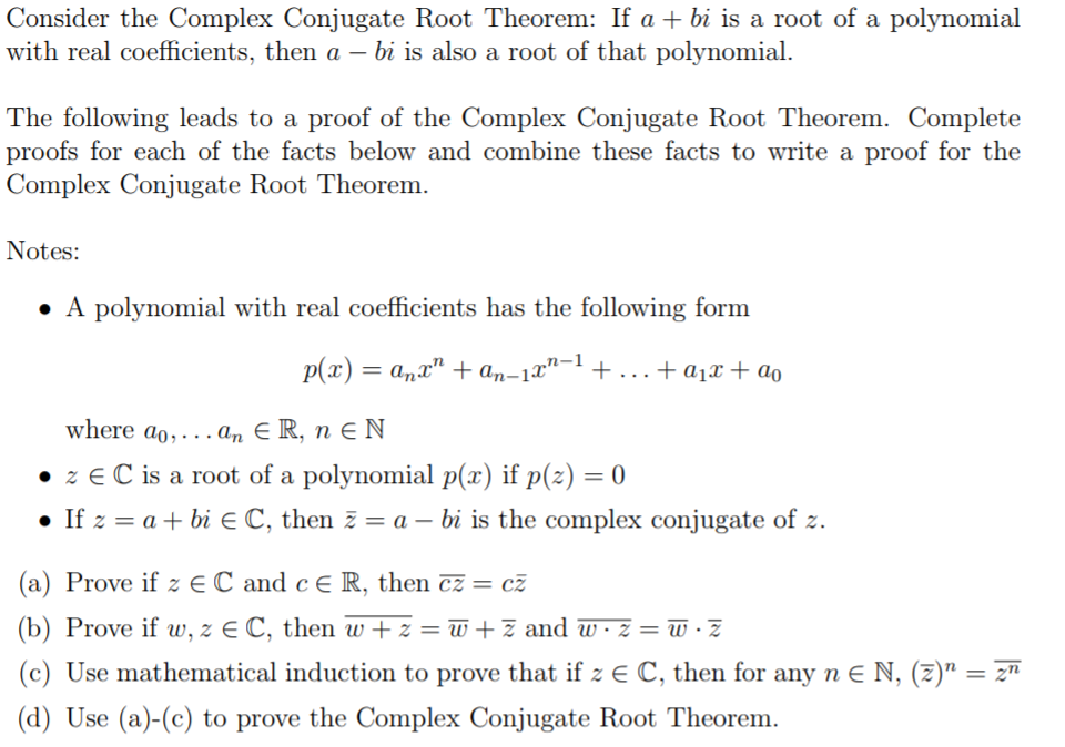 Solved Consider The Complex Conjugate Root Theorem If A Chegg Com