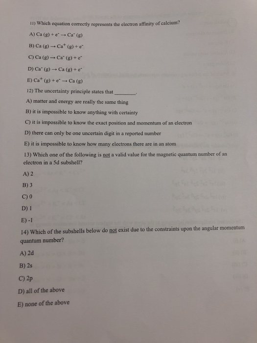 Solved 1U) Which Equation Correctly Represents The Electron | Chegg.com Solved 1U) Which Equation Correctly Represents The Electron | Chegg.com