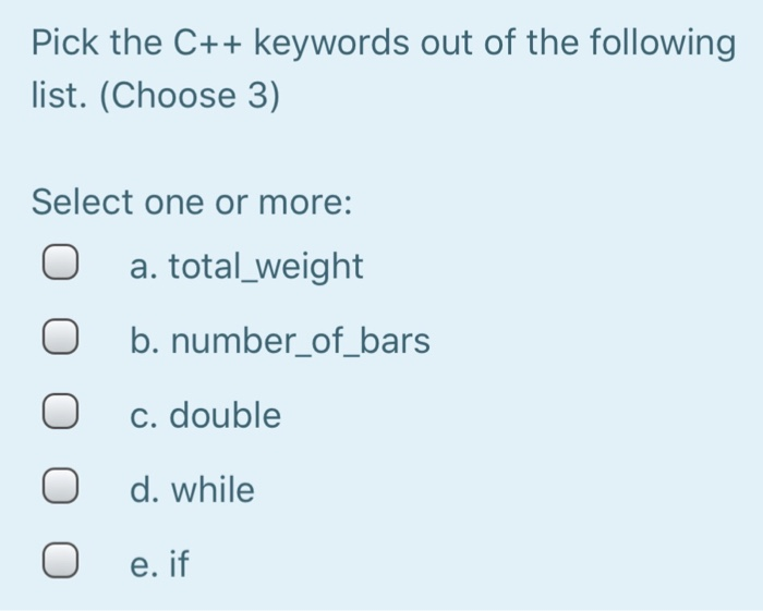 solved pick the c keywords out of