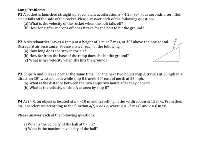 Solved Long Problems P1 A Rocket Is Launched Straight Up At | Chegg.com