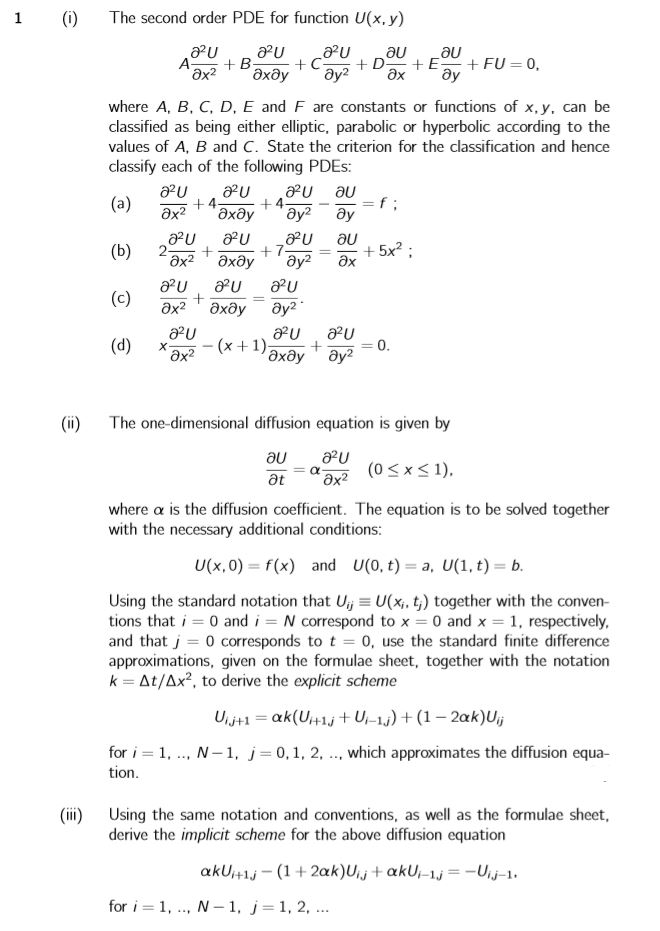 Solved 1 The Second Order Pde For Function U X Y Ox B Chegg Com