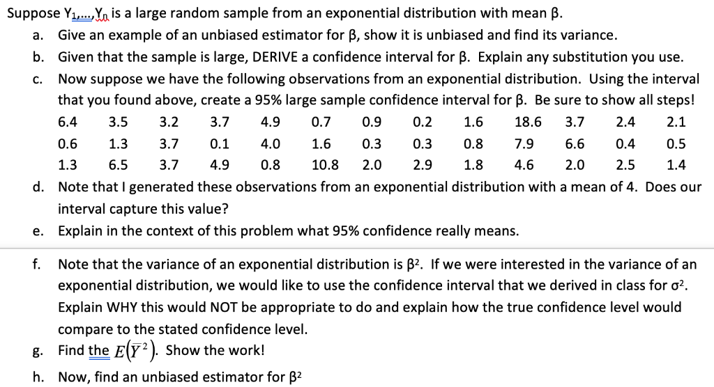 Solved Suppose Y1 Yn Is A Large Random Sample From An E Chegg Com