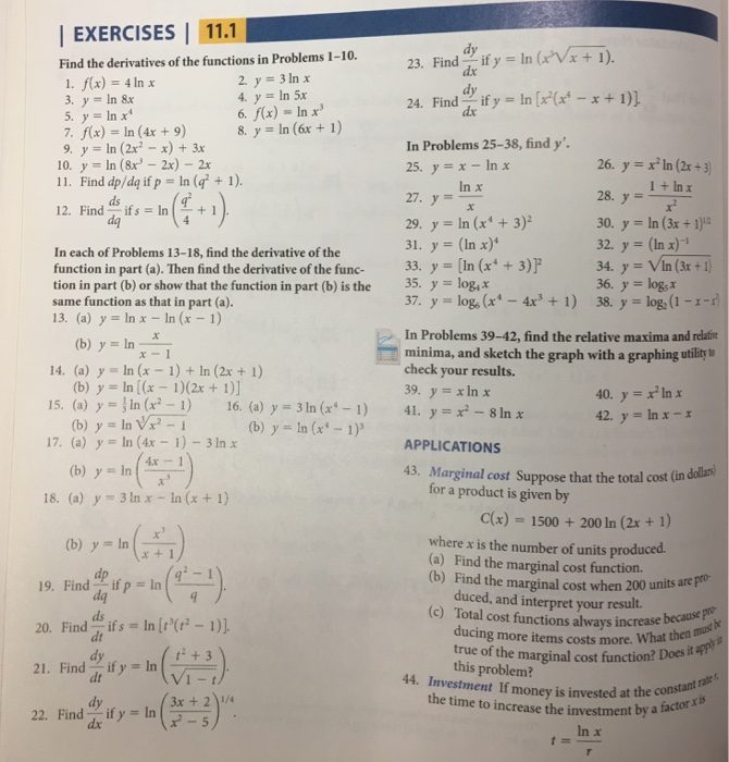 Solved Exercises 11 1 Find The Derivatives Of The Functions Chegg Com