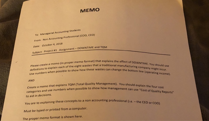 Solved Memo To Managerial Accounting Students From Non - 