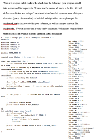 Write a C peogram called readword.s which does the following: your program should take as command line argument a filename an