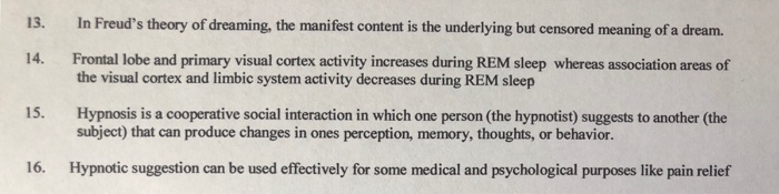 Solved 13 In Freud S Theory Of Dreaming The Manifest Co Chegg Com