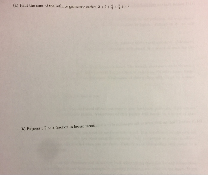 Solved A Find The Sum Of The Infinite Geonnetric Series Chegg Com