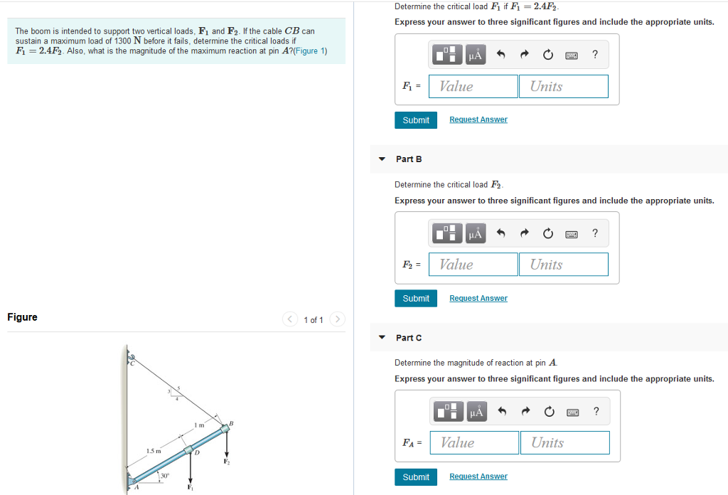 Solved Determine the critical load F1 if F12.4F2 Express | Chegg.com