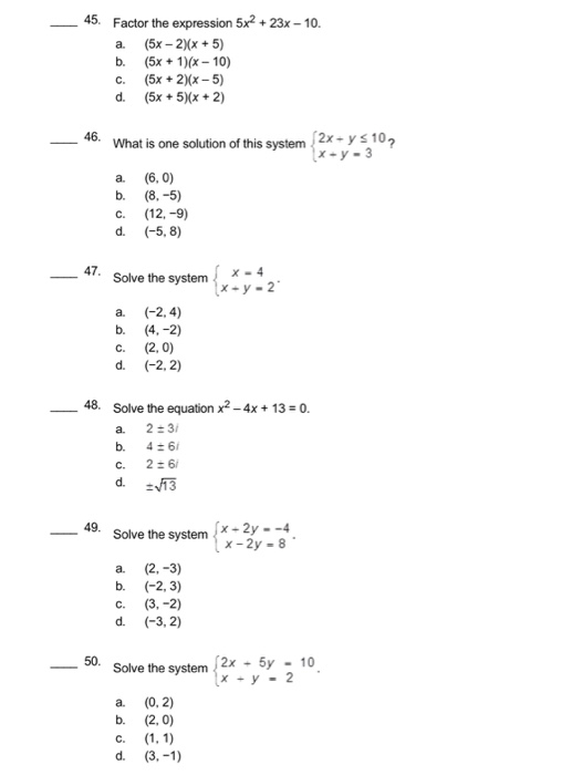 Solved 45 Factor The Expression 5x2 23x 10 A 5x 2xx Chegg Com