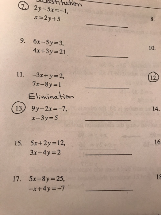 Solved 72y 5x 1 X 2y 5 9 6x 5y 3 4x 3y 21 10 11 3x Chegg Com