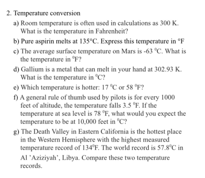 Solved Temperature Conversion A Room Temperature Is Ofte